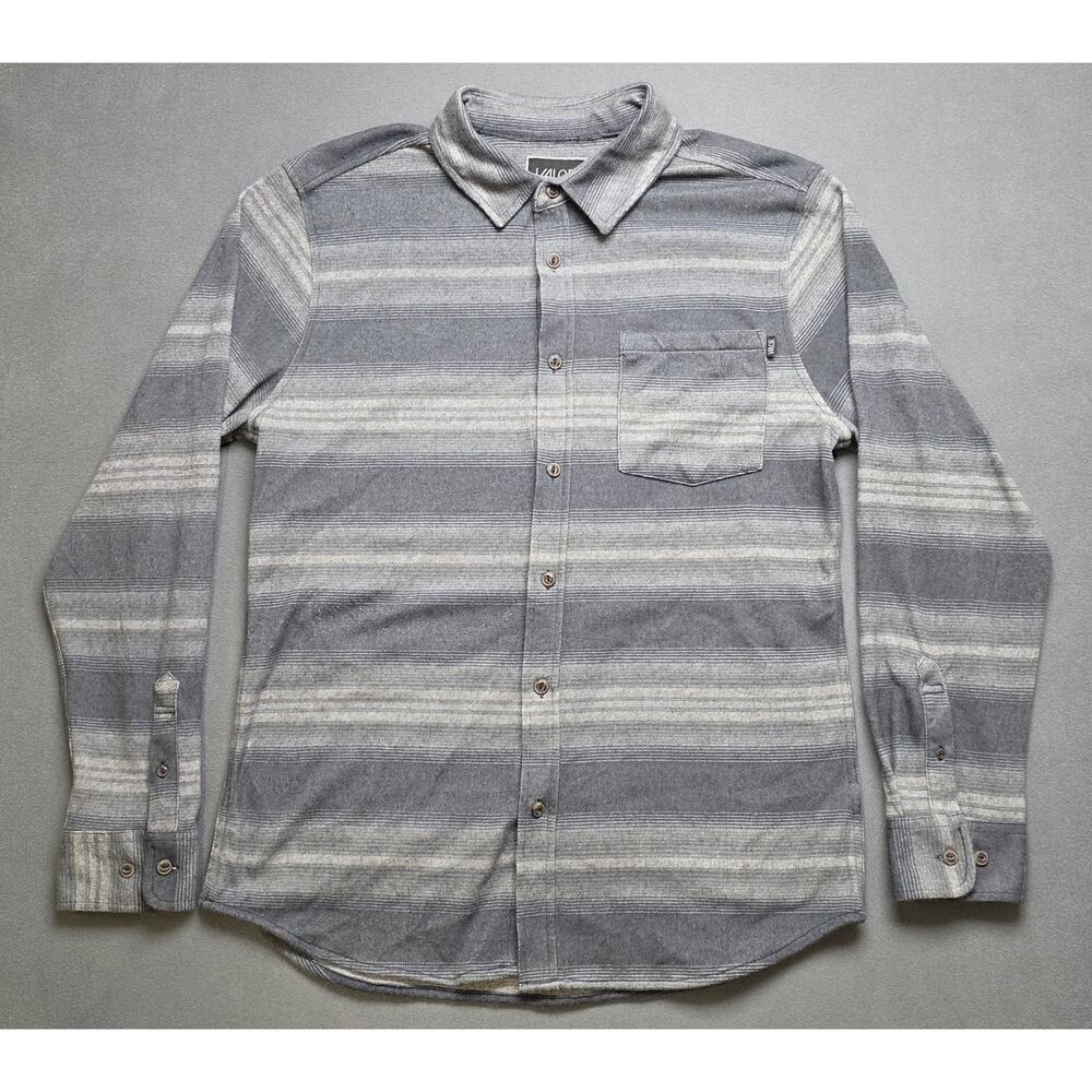 Valor‎ Collective Mens Size Large Gray Soft Flannel Shirt Horizontal Stripes